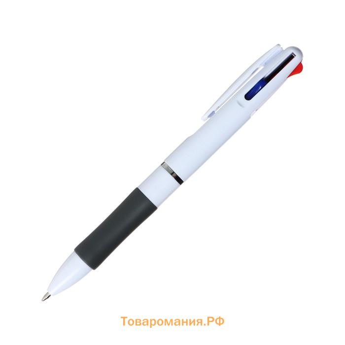 Ручка шариковая автоматическая 3-х цветная, стержень 0,8мм, с резиновым держателем