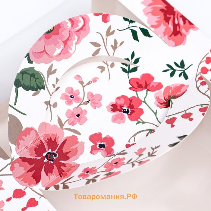 Коробка под бенто - торт с окном «Цветочная роспись», 14×14×8 см