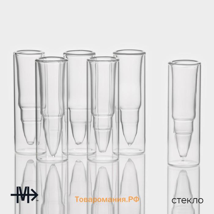 Стопки шоты Magistro «Пуля», 30 мл, 3.5×11 см, с двойными стенками, набор 6 шт., стекло, прозрачные