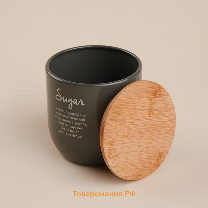 Банка для сахара SL Home, 12×12 см, с бамбуковой крышкой, серая