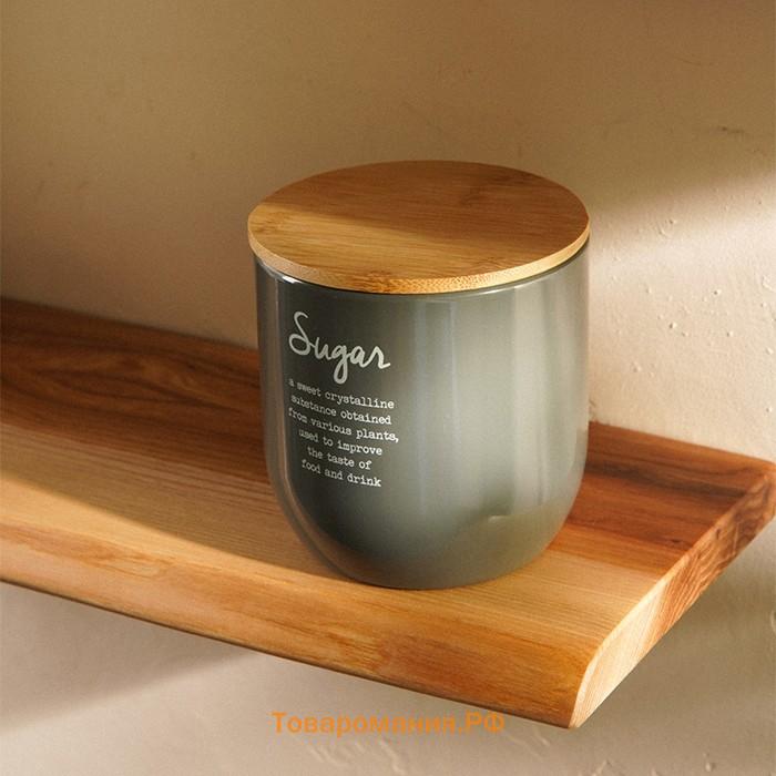 Банка для сахара SL Home, 12×12 см, с бамбуковой крышкой, серая