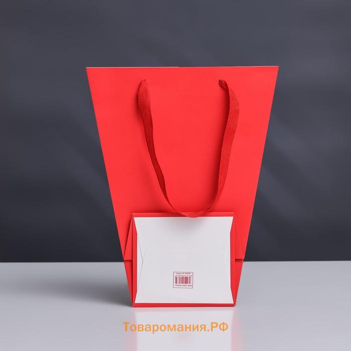 Пакет-переноска для цветов 18 × 14 × 35 х 28 см, красный