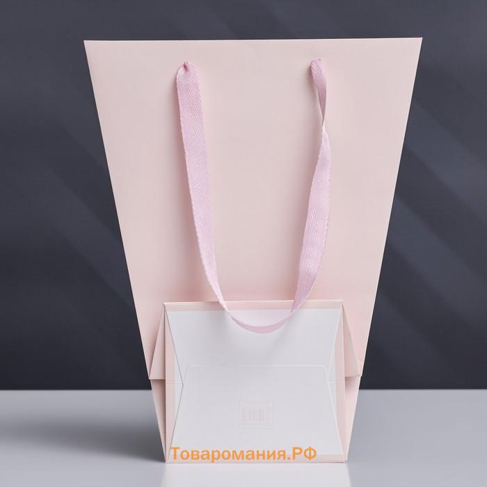 Пакет-переноска для цветов 18 × 14 × 35 х 28 см, розовый