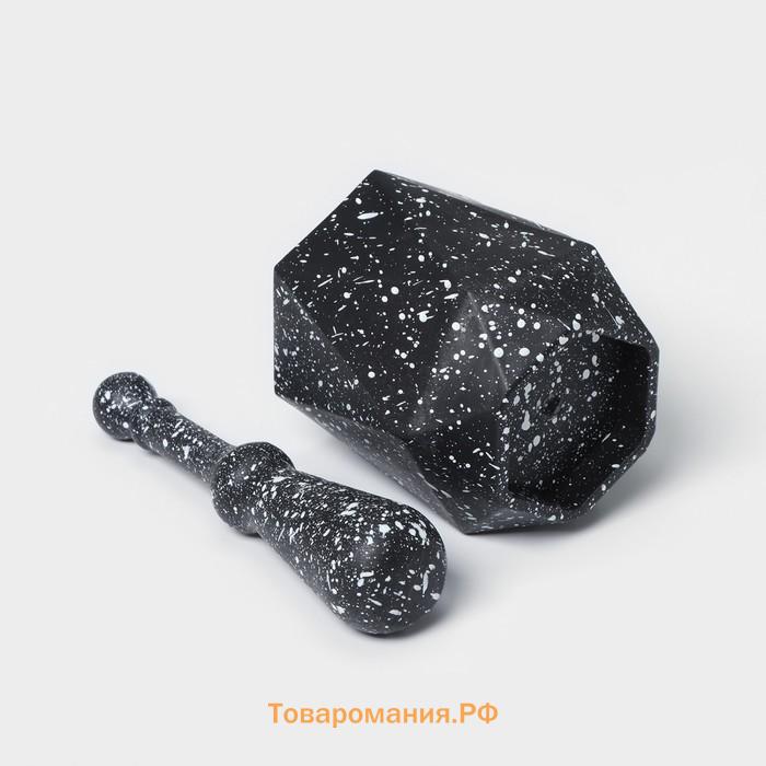 Ступка с пестиком «Грани», 10×18 см, чёрная