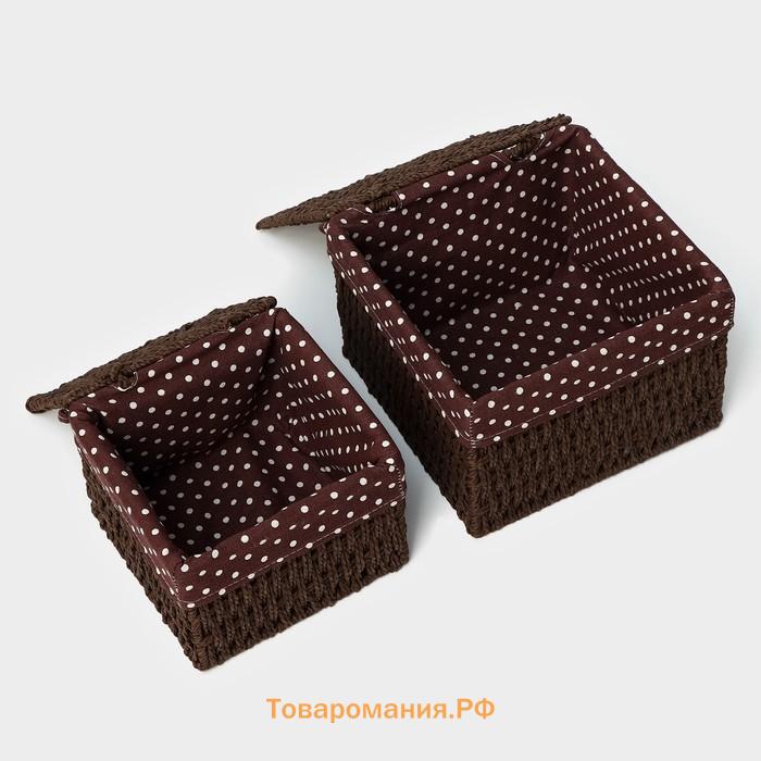Корзины для хранения LaDо́m, 2 шт., ручное плетение, с крышкой, коричневые