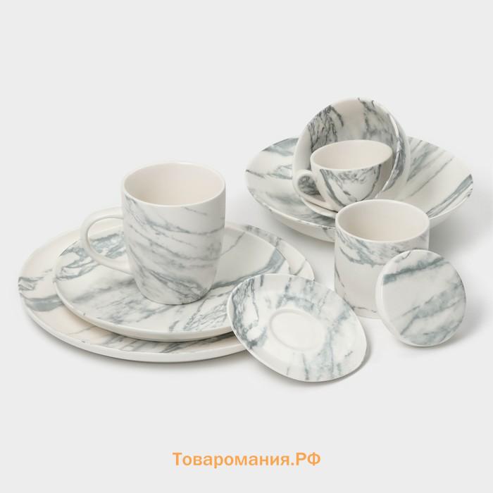 Кружки Magistro Real Marble, 400 мл, набор 2 шт., фарфор, белые