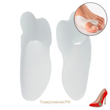 Корректоры - разделители для пальцев ног, с накладкой на косточку большого пальца, 1 разделитель, силиконовые, 8,5 × 4,5 см, пара, цвет белый