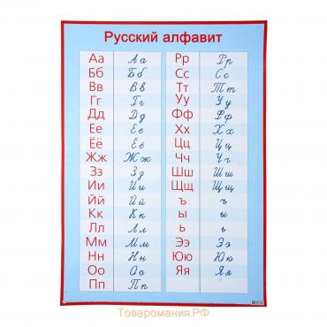 Плакат обучающий "Русский алфавит, прописные и печатные буквы" А2