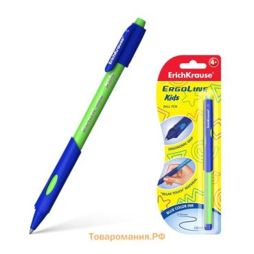 Ручка шариковая ErichKrause ErgoLine Kids Ultra Glide, первоклассника, эргономичный держатель, корпус Soft-touch, узел 0.7 мм, чернила синие, микс, блистер