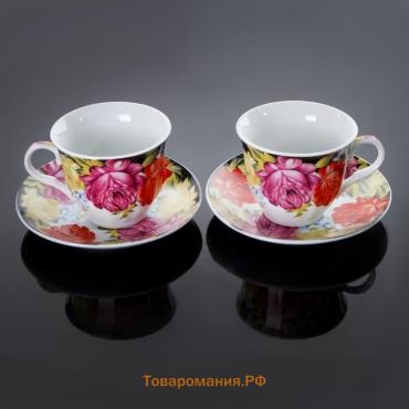 Сервиз чайный  «Роспись», 4 предмета: 2 чашки 210 мл, 2 блюдца d=14 см, керамика, разноцветный