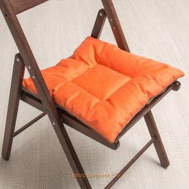 Подушка на стул квадратная 45х45см, высота 5см, велюр коричневый, оранжевый, синт. волокно