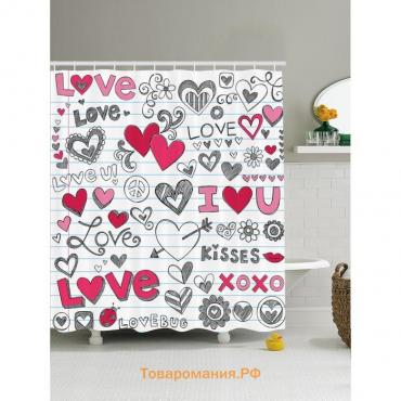Фотоштора для ванной «Любовные поцелуи», сатен, размер 180х200 см