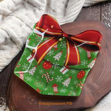 Блюдо сервировочное  «Подарок. Счастливого Нового года», 15.1×17.3 см, стекло