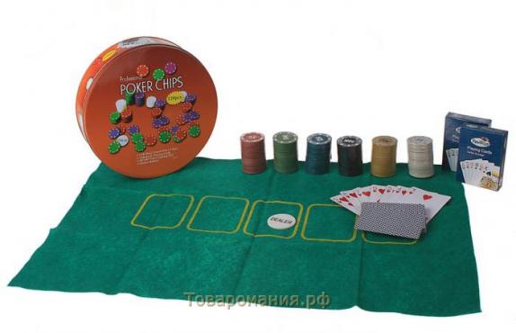 Покер, набор для игры (карты 2 колоды, фишки 120 шт.), с номиналом