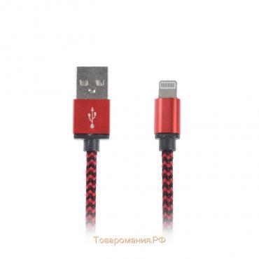 Кабель Luazon, Lightning - USB, 1 А, 1 м, оплётка нейлон, красный