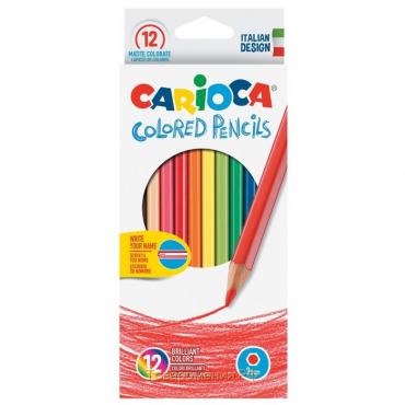 Карандаши 12 цветов Carioca, шестигранные, яркий ударопрочный грифель 3,0 мм, картонная упаковка