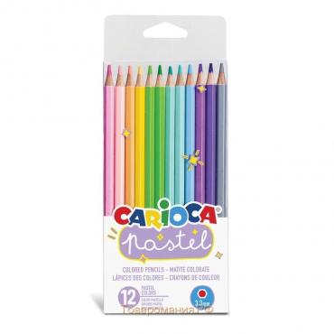 Карандаши 12 цветов Carioca Pastel, деревянные, шестигранные, нежные пастельные цвета. грифель 3,3 мм, ПВХ. европодвес