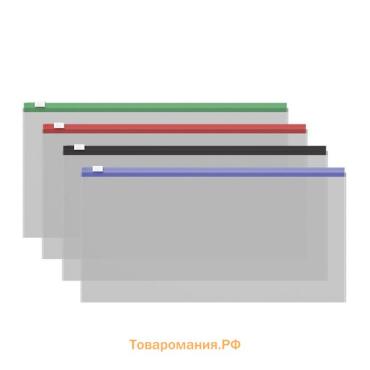 Папка-конверт на ZIP-молнии С6 ( 175 x 117 мм), 120 мкм, ErichKrause Fizzy Clear, c цветной молнией, тиснение, до 100 листов, микс