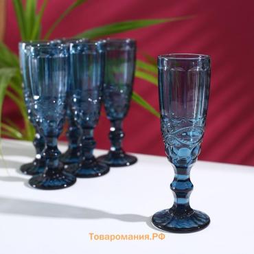 Бокалы для шампанского Magistro «Ла-Манш», 160 мл, 7×20 см, стекло, набор 6 шт., синие