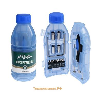 Набор инструментов ТУНДРА, подарочный пластиковый кейс «Бутылка», 15 предметов