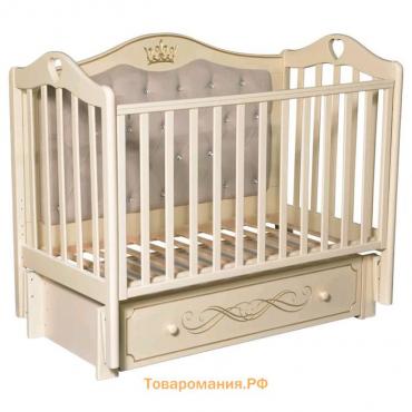 Детская кровать Karolina-10, мягкая спинка, маятник, ящик, цвет слоновая кость