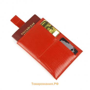 Обложка-футляр для паспорта П408, 1 карман, н/к, алый игуана