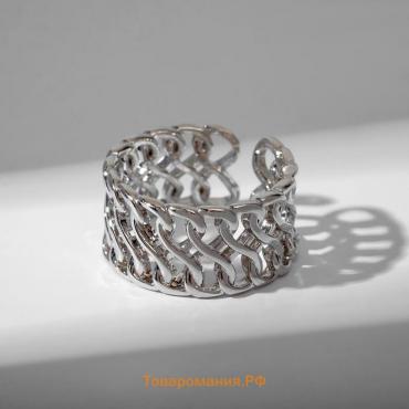 Кольцо «Звенья» крупная цепь, цвет серебро, безразмерное