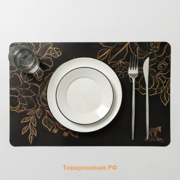 Салфетка сервировочная на стол «Цветы», 43×28 см, цвет чёрный