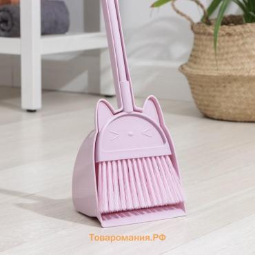 Щётка для пола  «Китти»: щётка 14×50 см, совок 16×13×38 см, розовая