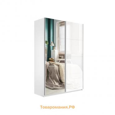 Шкаф-купе «Прайм», 1600×570×2300 мм, 2-х дверный, зеркало / белое стекло, цвет белый снег