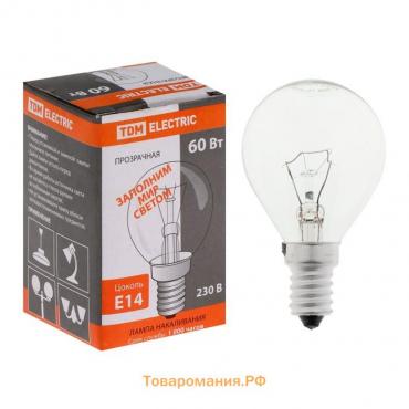 Лампа накаливания TDM "Шар прозрачный", 60 Вт, Е14