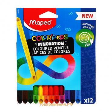 Карандаши 12 цветов Maped COLOR'PEPS INFINITY, корпус треугольный, ударопрочный грифель, в картонной коробке